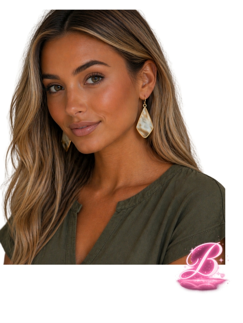 Marble Dangle Earrings - Gold Tone Neutral Stone - Jasmine Lane - NWT